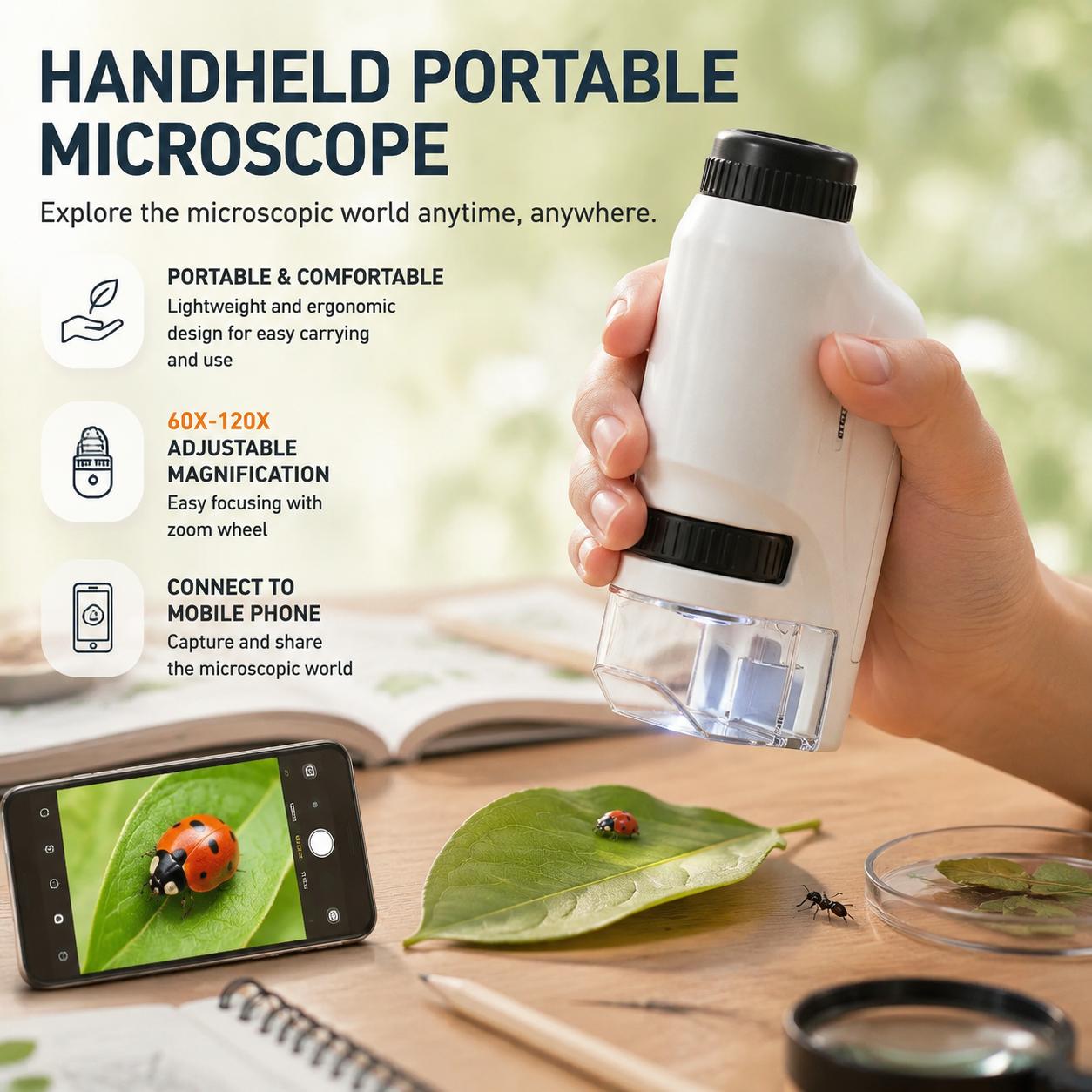 Mini Pocket Microscope 60x 120 - Microscope Kids Science 评论和价格