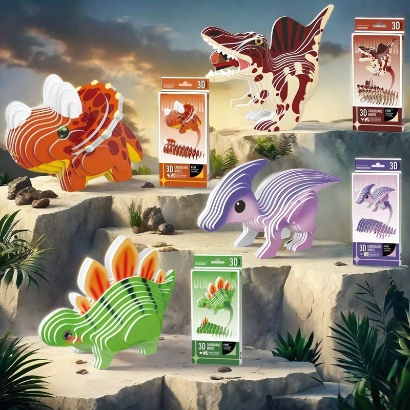 4PCS 3D Dinosaur Puzzle Set -  - Dinosaur Figurine Set 评论和价格