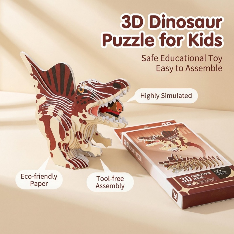 4PCS 3D Dinosaur Puzzle Set -  - Dinosaur Figurine Set 评论和价格