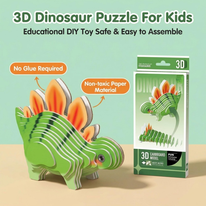 4PCS 3D Dinosaur Puzzle Set -  - Dinosaur Figurine Set 评论和价格